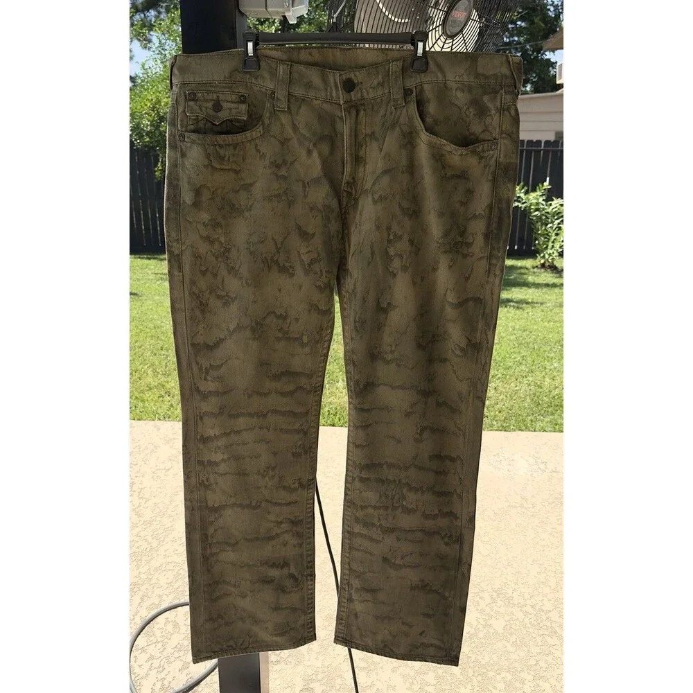 True Religion Section Straight Jeans Men’s 42 Olive Camo Tie Dye Wash